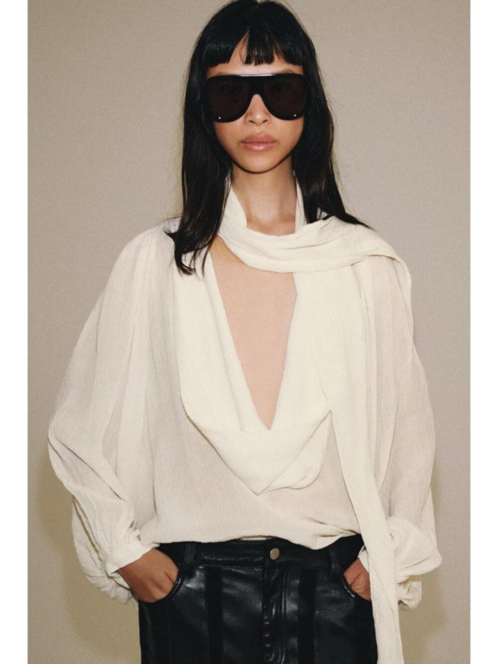 ZARA ZW COLLECTION TIE-FRONT BLOUSE 7521/252/712